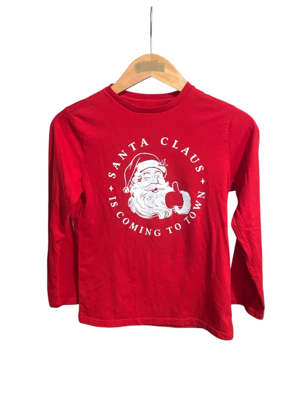 Holiday Time Unisex Youth 10/12 Red Long Sleeve Top Santa Claus is coming